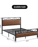 gaomon Queen Size Bed Frame with Pu Leather Headboard Footboard, Upholstered Platform Bed with 14 Strong Metal Slats, 11" Under-Bed Storage, Noise-Fre
