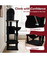 Gymax Gothic Cat Tree for Indoor Cats Black Large Cat Tower w/ 2 Cat Condos