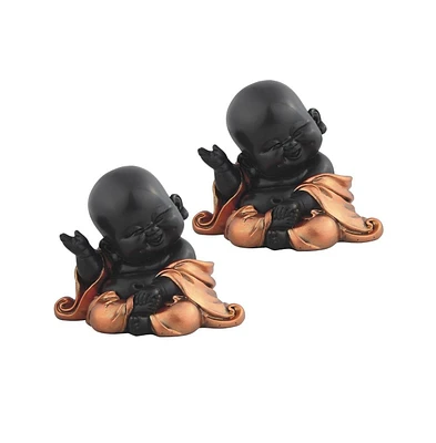 Fc Design "2-pc Set" 4"W Little Buddhist Monk in Golden and Black Figurine Statue Ornament Home Room Office Decor and Perfect Ideas for Housewarming,