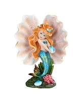 Fc Design "2-pc Set" 6.75"H Blue Tailed Youth Mermaid Girl in Ocean Shell Mergirl Figurine Statue Ornament Home Room Office Decor and Perfect Ideas fo