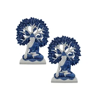 Fc Design "2-pc Set" 9.75"H Blue and White Buddha with Tree of Life Figurine Statue Ornament Home Room Office Decor and Perfect Ideas for Housewarming