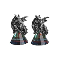 Fc Design "2-pc Set" 3.5"H Silver Dragon Sitting on Pyramid Glass Figurine Statue Ornament Home Room Office Decor and Perfect Ideas for Housewarming,