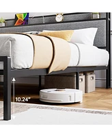 gaomon King Size Bed Frame with Charging Station and 2 Storage Drawer, Upholstered Platform Bed with Headboard, Usb Port & Outlets, No Box Spring Need
