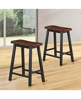 Gymax Set of 2 Bar Stools 24''H Saddle Seat Pub Chair Home Kitchen Dining Room Brown