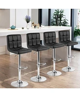 Gymax Set of 4 Pu Leather Bar Stool Swivel Bar Chair w/ Adjustable Height