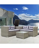 Slickblue 4-Piece Patio Sectional Sofa Set with Storage Box for Outdoor Seating and Relaxation