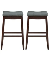 Gymax Set of 2 Nailhead Saddle Bar Stools 29'' Pub Chairs with Rubber Wood Legs