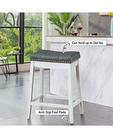 Gymax Set of 2 Nailhead Saddle Bar Stools 24'' Counter Stools White with Cushion