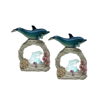 Fc Design "2-pc Set" 6.5"H Led Dolphin on Coral Figurine Statue Ornament Home Room Office Decor and Perfect Ideas for Housewarming, Holidays and Birth