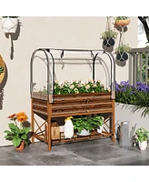 Outsunny Metal Raised Garden Bed with Legs, Cover, and Storage Shelf,