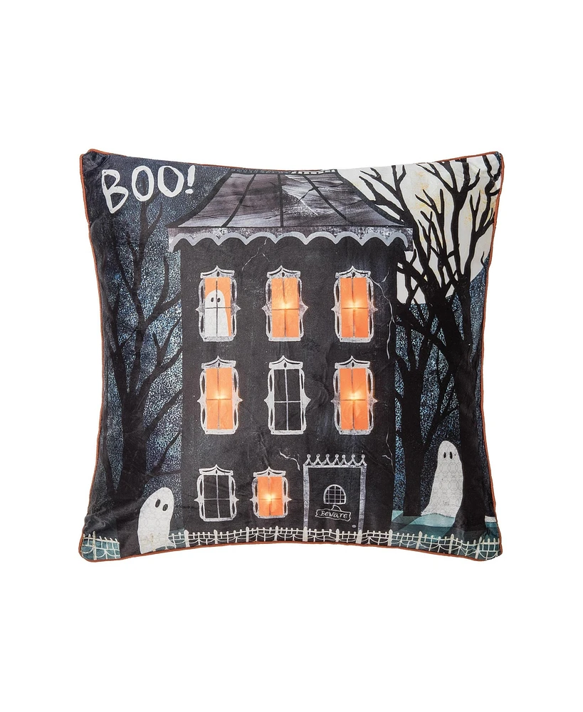 18" x 18" Haunted House Halloween Boo Light-Up Led Throw Pillow