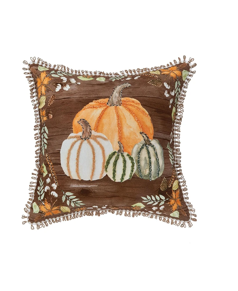 Autumn Pumpkins 18" x 18" Printed and Embroidered Throw Pillow