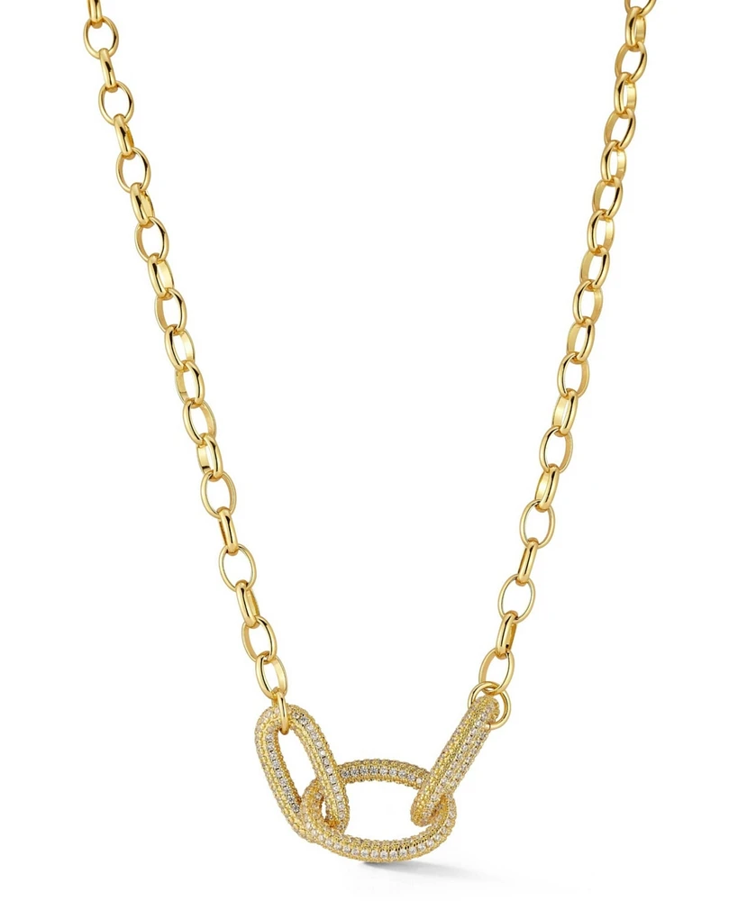 Rachel Zoe Gold Plated Tri Pave Bold Link Chain Necklace