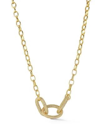 Rachel Zoe Gold Plated Tri Pave Bold Link Chain Necklace