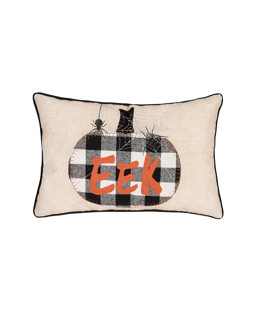 C&F Home 14" x 20" Franklin Plaid Black Pumpkin "Eek" Spider Web Halloween Linen Accent Throw Pillow