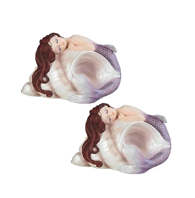 Fc Design "2-pc Set" 4.5"W Purple Tailed Baby Mermaid Sleeping on Ocean Sconce Shell Mergirl Figurine Statue Ornament Home Room Office Decor and Perfe