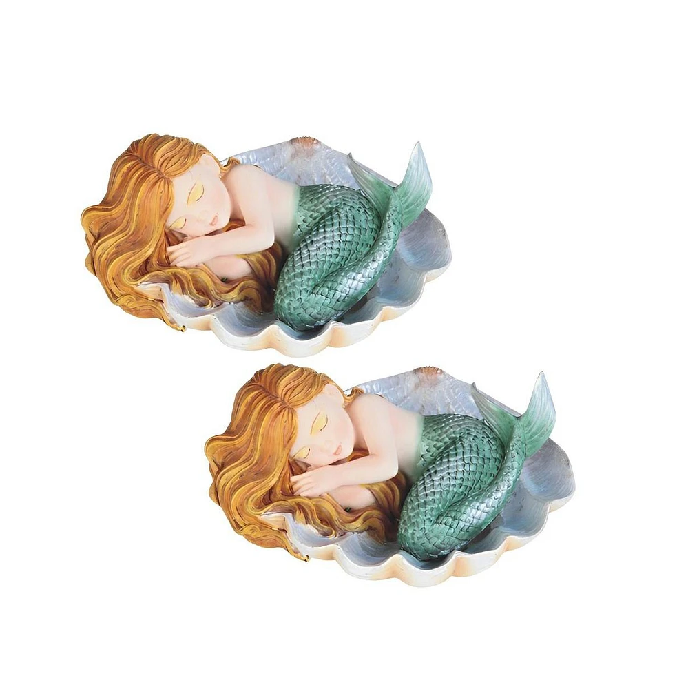 Fc Design "2-pc Set" 4.5"W Green Tailed Baby Mermaid Sleeping on Oyster Shell Mergirl Figurine Statue Ornament Home Room Office Decor and Perfect Idea