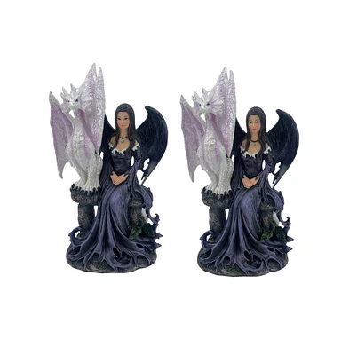 Fc Design "2-pc Set" 10"H Blue Fairy with Pearl White Dragon Figurine Statue Ornament Home Room Office Decor and Perfect Ideas for Housewarming, Holid