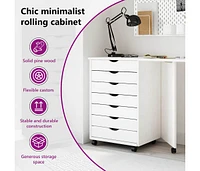 Rolling Cabinet with Desk Moss White Solid Wood Pine