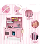 Costway Kids Kitchen Playset Wooden Pretend Play Chef Toy with Microwave & Accessories
