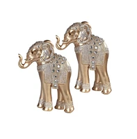 Fc Design "2-pc Set" 9"H Standing Long Legged Elephant with Gem Statue Slim Elephant in Gold and Silver Figurine Statue Ornament Home Room Office Deco