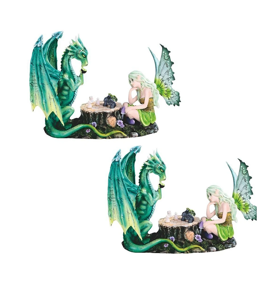 Fc Design "2-pc Set" 10"W Green Fairy Playing Chess with Dragon Figurine Statue Ornament Home Room Office Decor and Perfect Ideas for Housewarming, Ho