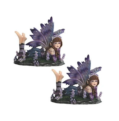 Fc Design "2-pc Set" 4"W Blue/Purple Fairy Lying Down Figurine Statue Ornament Home Room Office Decor and Perfect Ideas for Housewarming, Holidays and