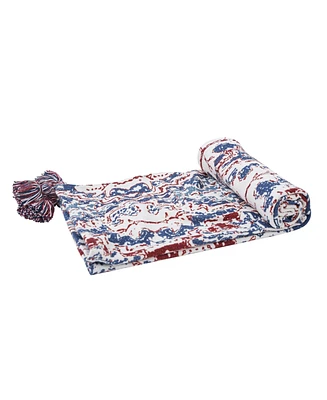 C&F Home 50" x 60" Taarush Red & Blue Grunge Pattern w/ Tassels Cotton Super Soft Cozy Accent Throw Blanket