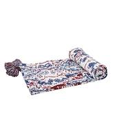 C&F Home 50" x 60" Taarush Red & Blue Grunge Pattern w/ Tassels Cotton Super Soft Cozy Accent Throw Blanket