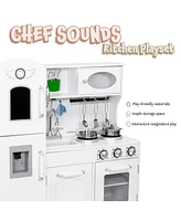 Chef Sounds Interactive Play Kitchen for Kids - Wooden Kitchen Playset with Lights, Sounds, and Accessories - White