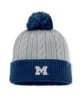 Top of the World Women's Gray/Navy Michigan Wolverines Becca Cuffed Knit Hat with Pom