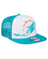 New Era Big Boys and Girls White/Aqua Miami Dolphins Distressed 9FIFTY A-Frame Snapback Hat