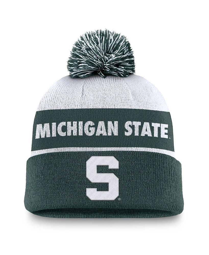 Nike Men's White/Green Michigan State Spartans Primetime Peak Cuffed Knit Hat with Pom