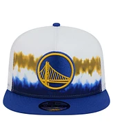 New Era Men's White/Royal Golden State Warriors Dip-Dye 9FIFTY A-Frame Trucker Snapback Hat