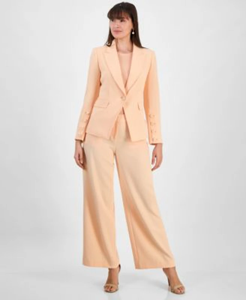 Tahari Asl Womens Wide Leg Pants Button Cuff Blazer