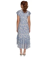 Tommy Hilfiger Women's Floral Print Chiffon Flutter-Sleeve Midi Dress