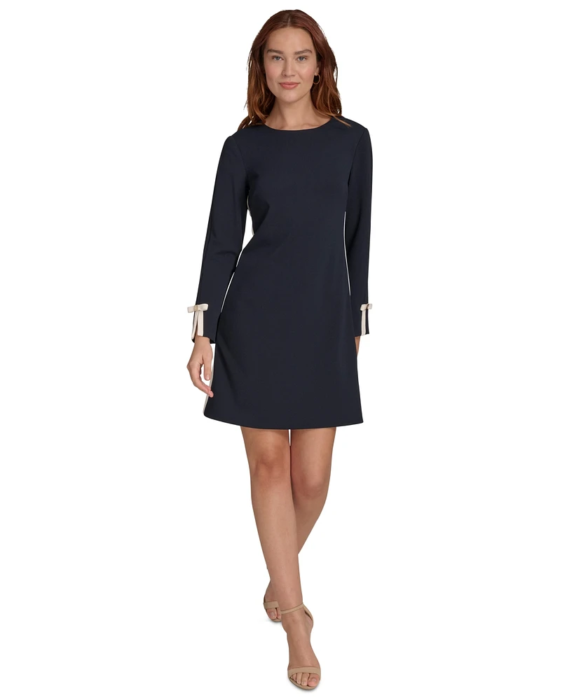 Tommy Hilfiger Petite Long-Sleeve Bow-Cuff Shift Dress