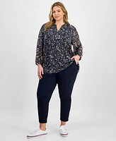 Tommy Hilfiger Plus Paisley Pintuck-Front Tunic, Exclusively at Macy's