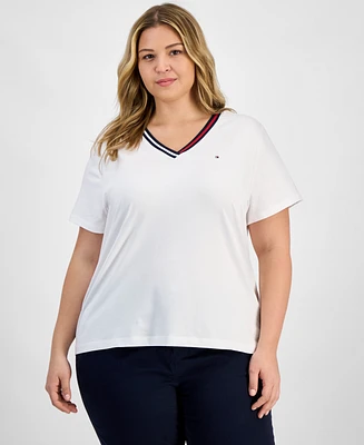 Tommy Hilfiger Plus Contrast Trim V-Neck Top