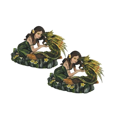 Fc Design "2-pc Set" 6.75"W Green Forest Fairy with Baby Dragon Figurine Statue Ornament Home Room Office Decor and Perfect Ideas for Housewarming, Ho