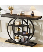 Tribesigns 41.3" Console Table, Industrial 4-Tier Sofa Table Entryway with Circle Base, Narrow Wood Accent Tables Storage Shelves for