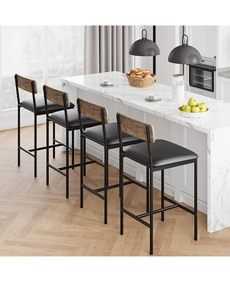 gaomon Bar Stools Set of 4, Upholstered Counter Height Bar Stools with Backrest and Footrest, Kitchen Barstools for Island, Counter Bar