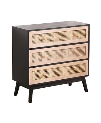 Slickblue 3-Drawers Rattan Storage Cabinet Rattan Drawer for Bedroom