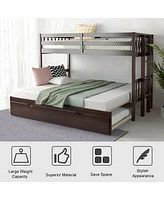 Gouun Twin Pull-Out Bunk Bed with Trundle Wooden Ladder