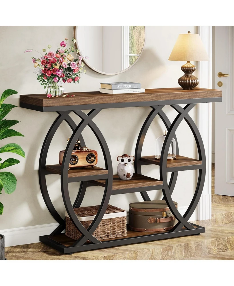 Tribesigns 39.4" Console Table, Industrial 4-Tier Sofa Table Entryway Table with Storage Shelves, Narrow Wood Accent Tables with Metal Frame for Small