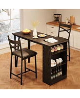 gaomon 3 Piece Bar Table and Chairs Set, Tall Kitchen Breakfast Nook with Stools/Dining Set for 3, for Kitchen Restaurant Living Room,Storage Shelves