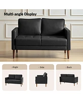 Drake Mid-century Modern Faux Leather Sofa with Movable Backrest Cushions