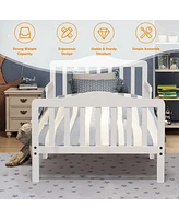 Classic Toddler Bed Frame with Two Side Safety Guardrails, Wooden Design