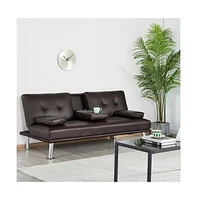 Yaheetech Faux Leather Convertible Sofa Bed Folding Futon Couch Espresso