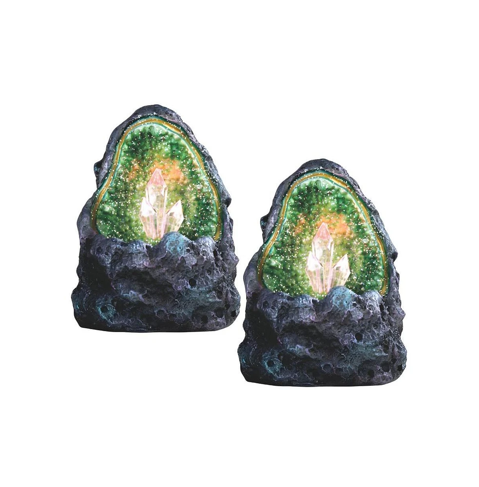 Fc Design "2-pc Set" 5"H Green Faux Crystal Cave Rock Geode with Led Figurine Statue Ornament Home Room Office Decor and Perfect Ideas for Housewarmin